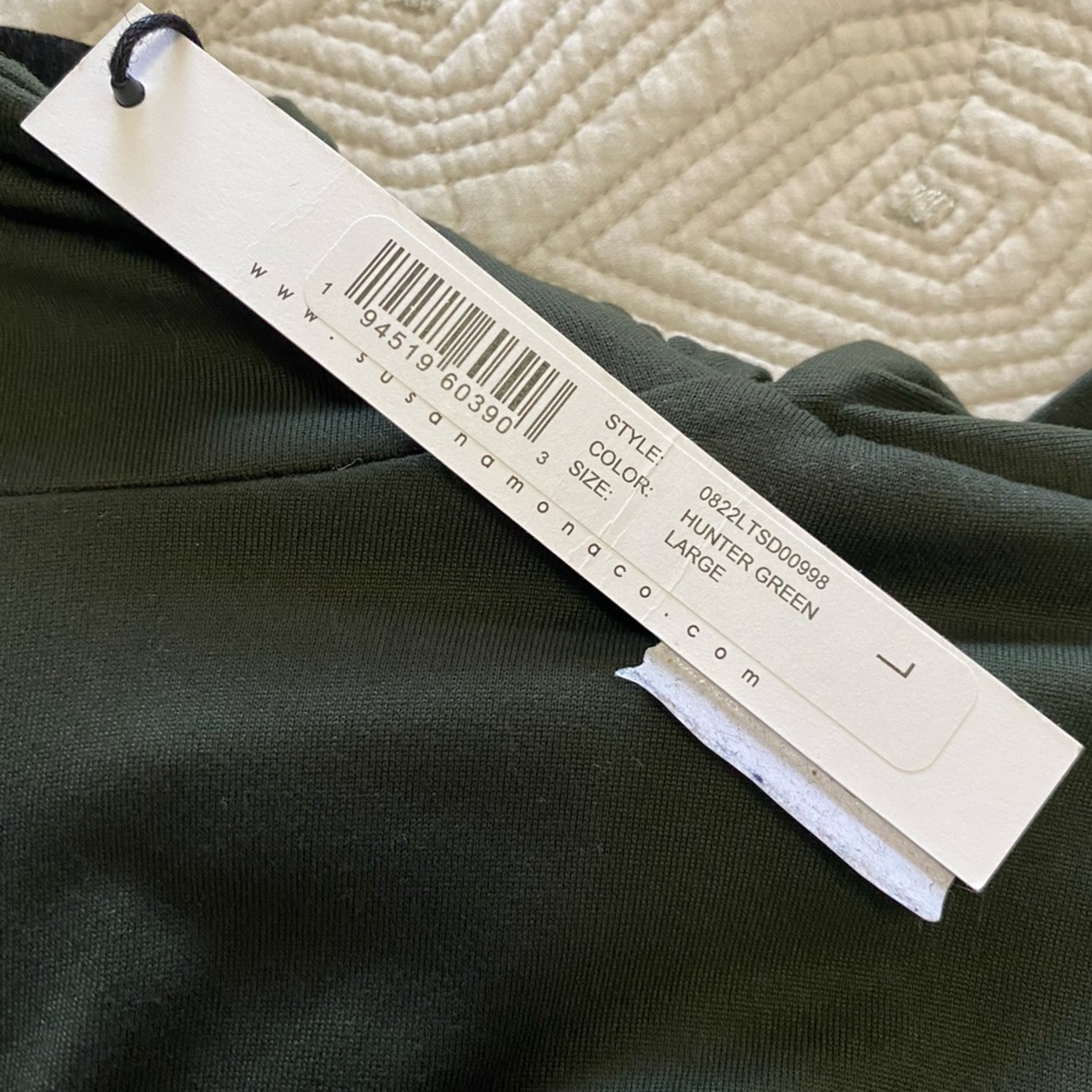 New Susana Monaco Crisscross MockNeck Bodycon Dress Longsleeve Hunter Green Sz L - Picture 15 of 15